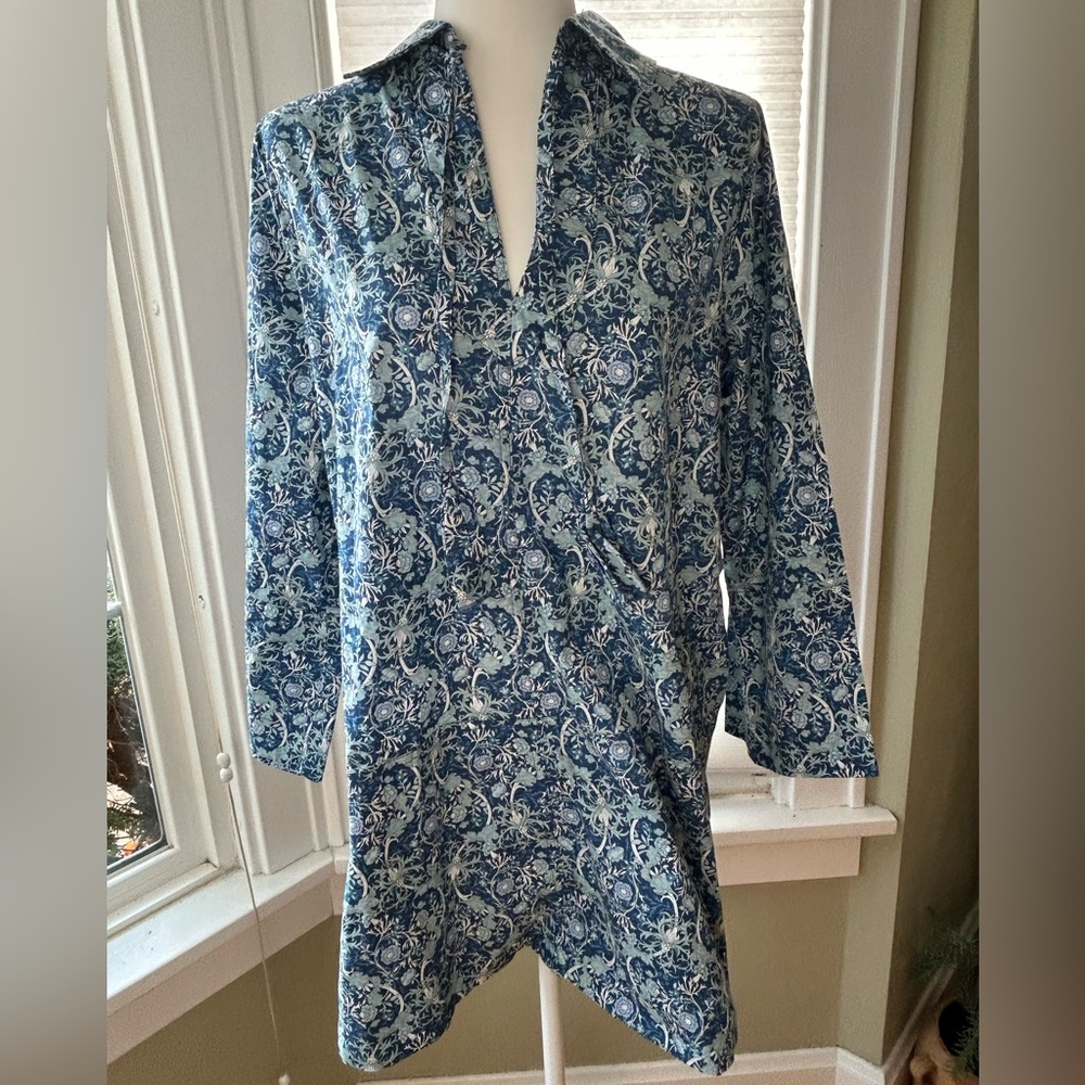 Tuckernut Hyacinth House dress blue botanical floral long sleeve size medium